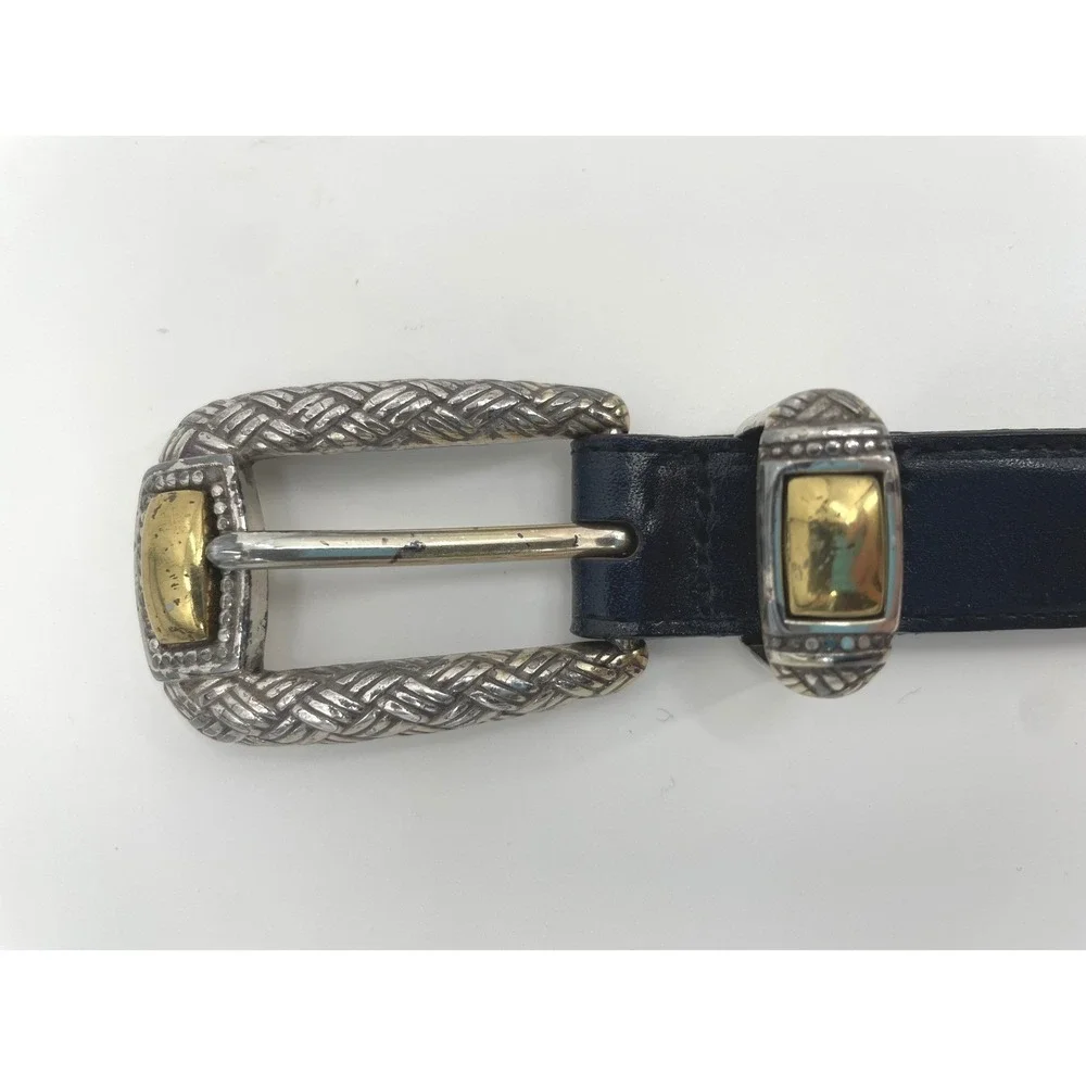 Vtg Brighton Cutter &‎ Buck Blue Leather Belt 32 Western Two Tone 90s USA Made